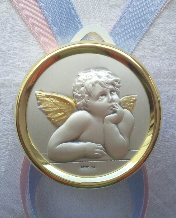 Médaillon de baptême motif angelot botticelli